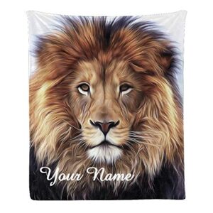 cuxweot custom blanket with name text,personalized lion animal super soft fleece throw blanket for couch sofa bed (50 x 60 inches)