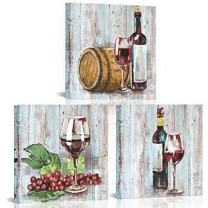 lovehouse 3 panel kitchen room picture wall decor red wine grape barrel canvas prints artwork for dining room bar decoration still life modern home decoration stretched framed ready to hang 12x12inchx3pcs