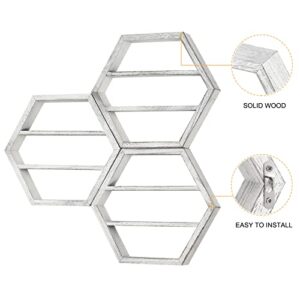 Essential Oils Storage Shelf Wall Mounted Rustic Nail Polish Rack Organizer Wood Farmhouse Hexagonal Floating Shelves for Bathroom Bedroom Living Room Office, Rustic White