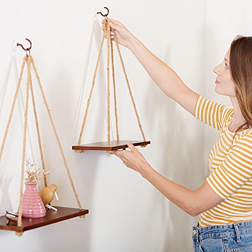 HomeBuddy Hanging Shelves - Adjustable Hanging Shelf, Wall Hanging Decor Set of 2, Lightweight, Premium Wooden Shelf from Bamboo, Hanging Plant Shelf for Bedroom and Living Room