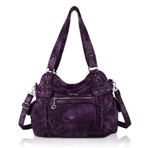 angel barcelo handbags for women soft pu leather large hobo bags for ladies top handle satchel shoulder bag purple