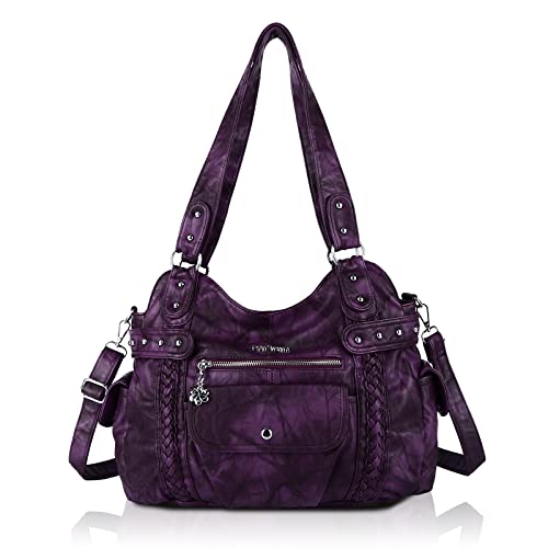 Angel Barcelo Handbags for Women Soft PU Leather Large Hobo Bags for Ladies Top Handle Satchel Shoulder Bag Purple