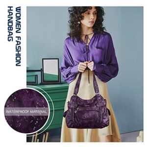 Angel Barcelo Handbags for Women Soft PU Leather Large Hobo Bags for Ladies Top Handle Satchel Shoulder Bag Purple