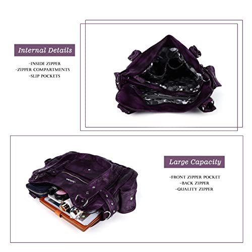 Angel Barcelo Handbags for Women Soft PU Leather Large Hobo Bags for Ladies Top Handle Satchel Shoulder Bag Purple