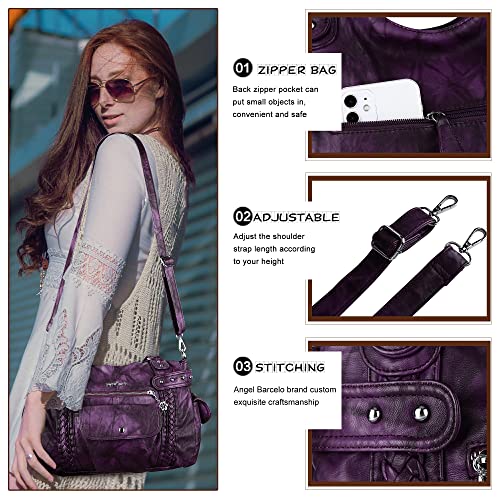 Angel Barcelo Handbags for Women Soft PU Leather Large Hobo Bags for Ladies Top Handle Satchel Shoulder Bag Purple