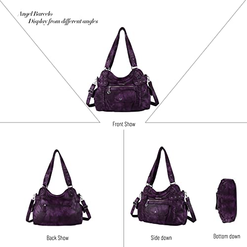 Angel Barcelo Handbags for Women Soft PU Leather Large Hobo Bags for Ladies Top Handle Satchel Shoulder Bag Purple