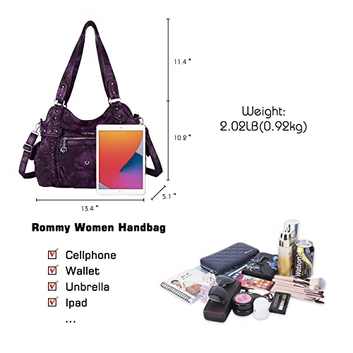 Angel Barcelo Handbags for Women Soft PU Leather Large Hobo Bags for Ladies Top Handle Satchel Shoulder Bag Purple