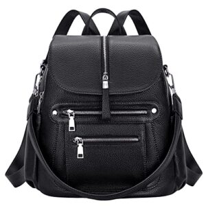 altosy leather backpack purse for women fashion casual handbag with multi pockets and flap (s107 black)