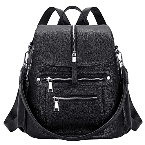 ALTOSY Leather Backpack Purse for Women Fashion Casual Handbag with Multi Pockets and Flap (S107 Black)