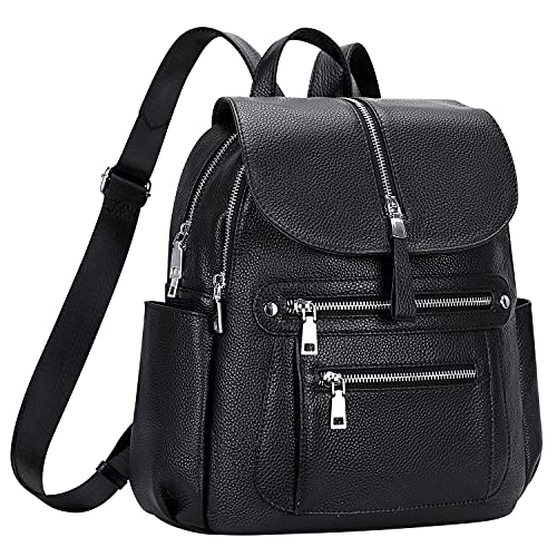 ALTOSY Leather Backpack Purse for Women Fashion Casual Handbag with Multi Pockets and Flap (S107 Black)