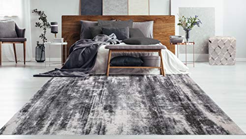 NOORI RUG - Premium & Luxury Imported - Lux Madison Machine Made High Pile Abstract - Rectangle - Charcoal - Grey - 10' x 14', Bedroom, Dining Room