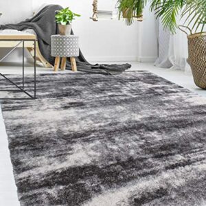 NOORI RUG - Premium & Luxury Imported - Lux Madison Machine Made High Pile Abstract - Rectangle - Charcoal - Grey - 10' x 14', Bedroom, Dining Room