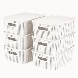 mbko plastic storage basket bins – stackable pantry organizer container (medium_white_6pk)