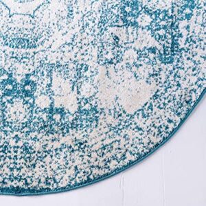 Rugs.com Dover Collection Rug – 5 Ft Round Turquoise Low-Pile Rug Perfect for Kitchens, Dining Rooms