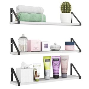 wallniture ponza floating shelves for bathroom decor, wall bookshelves for living room, kitchen, wood wall shelves 24″x4.5″ white shelf set of 3