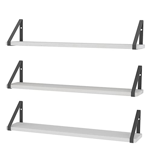 Wallniture Ponza Floating Shelves for Bathroom Decor, Wall Bookshelves for Living Room, Kitchen, Wood Wall Shelves 24"x4.5" White Shelf Set of 3