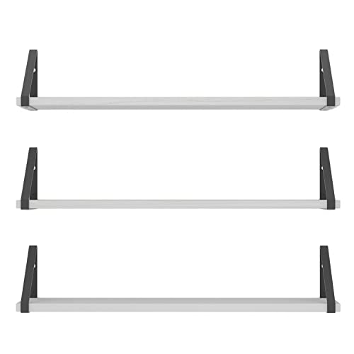 Wallniture Ponza Floating Shelves for Bathroom Decor, Wall Bookshelves for Living Room, Kitchen, Wood Wall Shelves 24"x4.5" White Shelf Set of 3