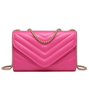 dasein women small quilted crossbody bags stylish designer evening bag clutch purses and handbags with chain shoulder strap (fuchsia)
