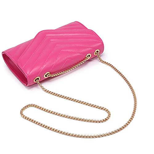 Dasein Women Small Quilted Crossbody Bags Stylish Designer Evening Bag Clutch Purses and Handbags with Chain Shoulder Strap (Fuchsia)