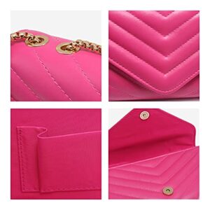 Dasein Women Small Quilted Crossbody Bags Stylish Designer Evening Bag Clutch Purses and Handbags with Chain Shoulder Strap (Fuchsia)