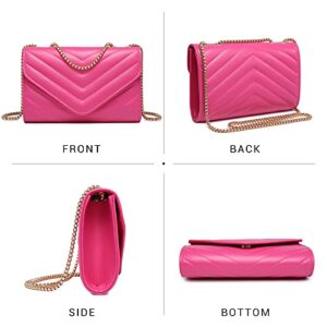 Dasein Women Small Quilted Crossbody Bags Stylish Designer Evening Bag Clutch Purses and Handbags with Chain Shoulder Strap (Fuchsia)