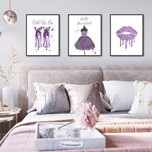 AllBlue Purple Flower Perfume Fashion Wall Art Prints Set of 6 Wall Pictures for Bedroom Makeup Art Girls Room Wall Decor (8"x10" UNFRAMED)