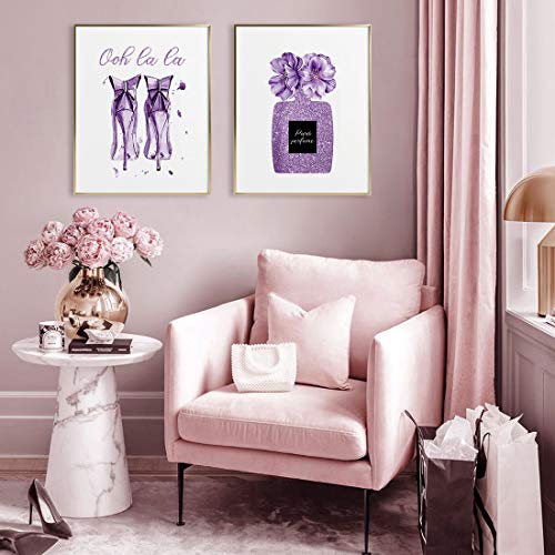 AllBlue Purple Flower Perfume Fashion Wall Art Prints Set of 6 Wall Pictures for Bedroom Makeup Art Girls Room Wall Decor (8"x10" UNFRAMED)