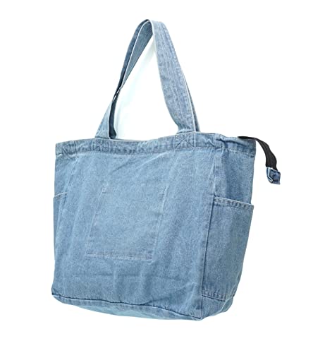 YunZh Denim Tote Bag Casual Style Lightweight Classic Retro Travel Shopper Shoulder Handbag