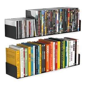 wallniture bali floating bookshelf and cd dvd storage shelves, video game shelf set of 2, metal 24 inch black floating shelves for wall