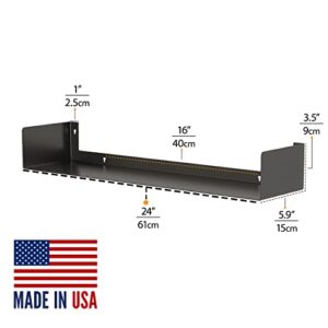 Wallniture Bali Floating Bookshelf and CD DVD Storage Shelves, Video Game Shelf Set of 2, Metal 24 Inch Black Floating Shelves for Wall