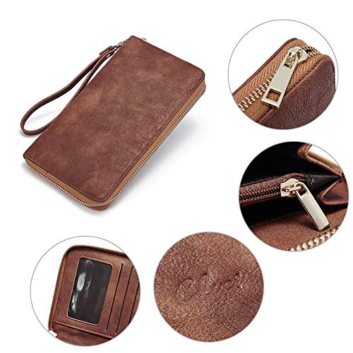 CLUCI Women Backpack Purse Fashion Leather Large Designer Travel Bag Ladies Shoulder Bags Women Wallet Large Leather Designer Zip Around Card Holder Organizer Ladies Travel Clutch Wristlet Brown