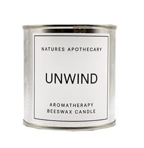 unwind (patchouli & cedarwood) aromatherapy hand-poured beeswax candle – all-natural, smokeless, cleans air, non-toxic, non-polluting, non-allergenic, made in usa