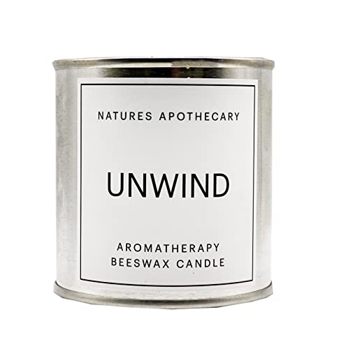 Unwind (Patchouli & Cedarwood) Aromatherapy Hand-Poured Beeswax Candle - All-Natural, Smokeless, Cleans Air, Non-Toxic, Non-Polluting, Non-Allergenic, Made in USA