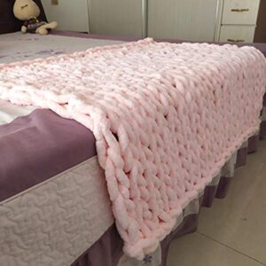 chunky knit blanket chenille throw light pink, knitted throw blanket for sofa- warm soft cozy beautiful home decor throw, couch, bed, chair boho gift -40x80in