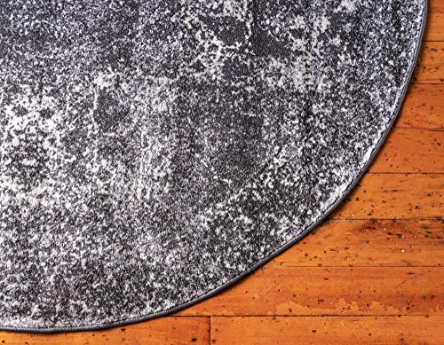 Rugs.com Dover Collection Rug – 5 Ft Round Dark Gray Low-Pile Rug Perfect for Kitchens, Dining Rooms