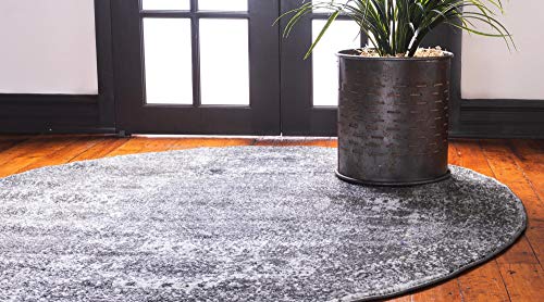 Rugs.com Dover Collection Rug – 5 Ft Round Dark Gray Low-Pile Rug Perfect for Kitchens, Dining Rooms