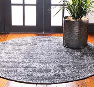 Rugs.com Dover Collection Rug – 5 Ft Round Dark Gray Low-Pile Rug Perfect for Kitchens, Dining Rooms