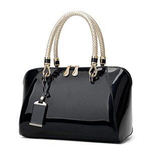 black shoulder bags for women crossbody shiny patent leather handbags dome satchel handbags ladies hobo tote bags