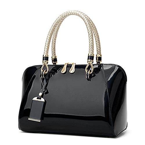 Black Shoulder Bags for Women Crossbody Shiny Patent Leather Handbags Dome Satchel Handbags Ladies Hobo Tote Bags