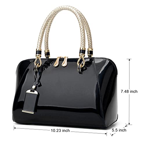 Black Shoulder Bags for Women Crossbody Shiny Patent Leather Handbags Dome Satchel Handbags Ladies Hobo Tote Bags