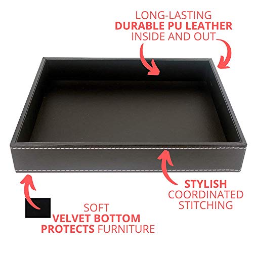 Valet Tray, Dresser Organizer, Desk Tray, Bedside Organizer, Key Bowl, Nightstand Organizer for Men, EDC Tray, Black PU Leather, 10.3 x 8.3 x 1.6 inches