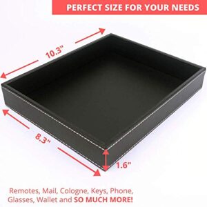 Valet Tray, Dresser Organizer, Desk Tray, Bedside Organizer, Key Bowl, Nightstand Organizer for Men, EDC Tray, Black PU Leather, 10.3 x 8.3 x 1.6 inches