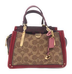 coach dreamer 21 in signature canvas with snakeskin detail satchel crossbody (tan red apple)