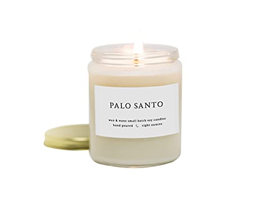 Wax & Wane Palo Santo Modern Scented Candle - 8 Oz Soy Candles Gifts For Women For Home Décor, 40+ Hours Long Lasting Scented Candles Handmade In The USA From 100% Natural Soy Wax