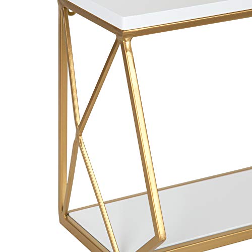 Kate and Laurel Brost Glam Wall Shelf, 22 x 8 x 10.25, White and Gold, Modern Geometric Floating Shelves for Wall