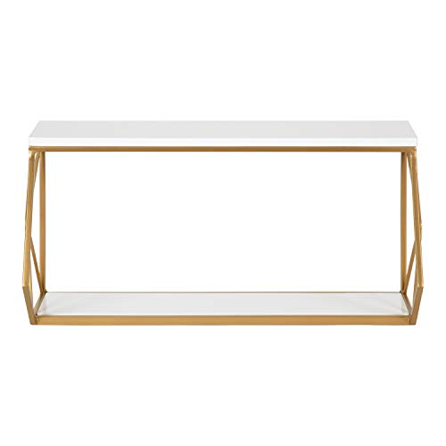 Kate and Laurel Brost Glam Wall Shelf, 22 x 8 x 10.25, White and Gold, Modern Geometric Floating Shelves for Wall