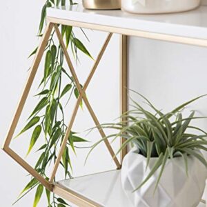 Kate and Laurel Brost Glam Wall Shelf, 22 x 8 x 10.25, White and Gold, Modern Geometric Floating Shelves for Wall