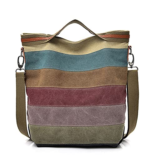 ROUROU Hobo Tote Bag for Women Top Handle Shoulder Bag Multi Color Canvas Crossbody Bag Large Capacity Handbag Casual Purse