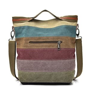 ROUROU Hobo Tote Bag for Women Top Handle Shoulder Bag Multi Color Canvas Crossbody Bag Large Capacity Handbag Casual Purse