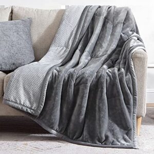 lynnlov large 3 layers flannel fleece throw blanket twin size 60″ x 80″, decorative soft thick microfiber plush blanket, luxury comfy cozy velvet winter warm blankets,washable & breathable,grey